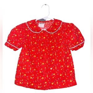 Vintage Disney Winnie the Pooh Toddler Girls Blouse Top Red Floral Size 3T